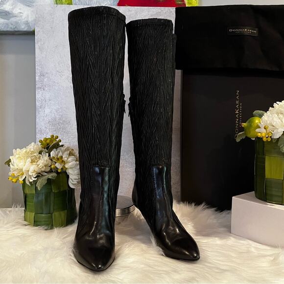 NEW Donna Karan Collection Waxed Calf Leather Laser Ribbed Boot Black Sz 36/6 … - Picture 9 of 16
